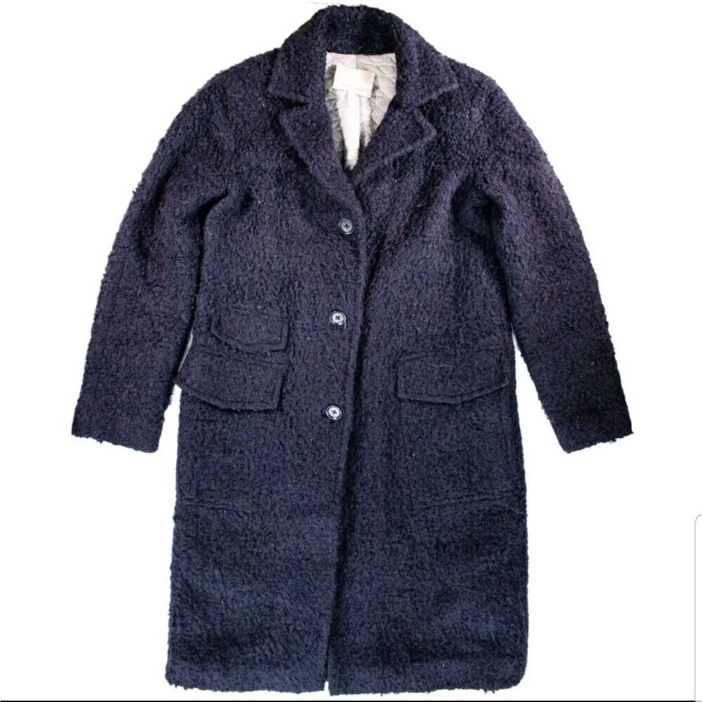 Rebecca Taylor Navy Oversized Textured Navy Boucle Pea Coat 2